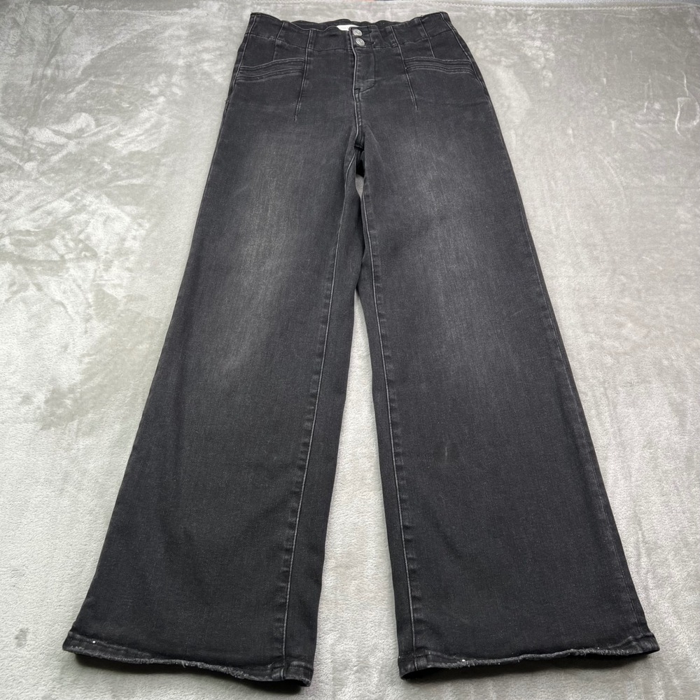 Altar'd State Wide Leg Jeans Womens 27 Black Solid Stretch Seam Detail Denim